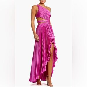 Fuchsia Mac Duggal Pleated One-Shoulder Gown